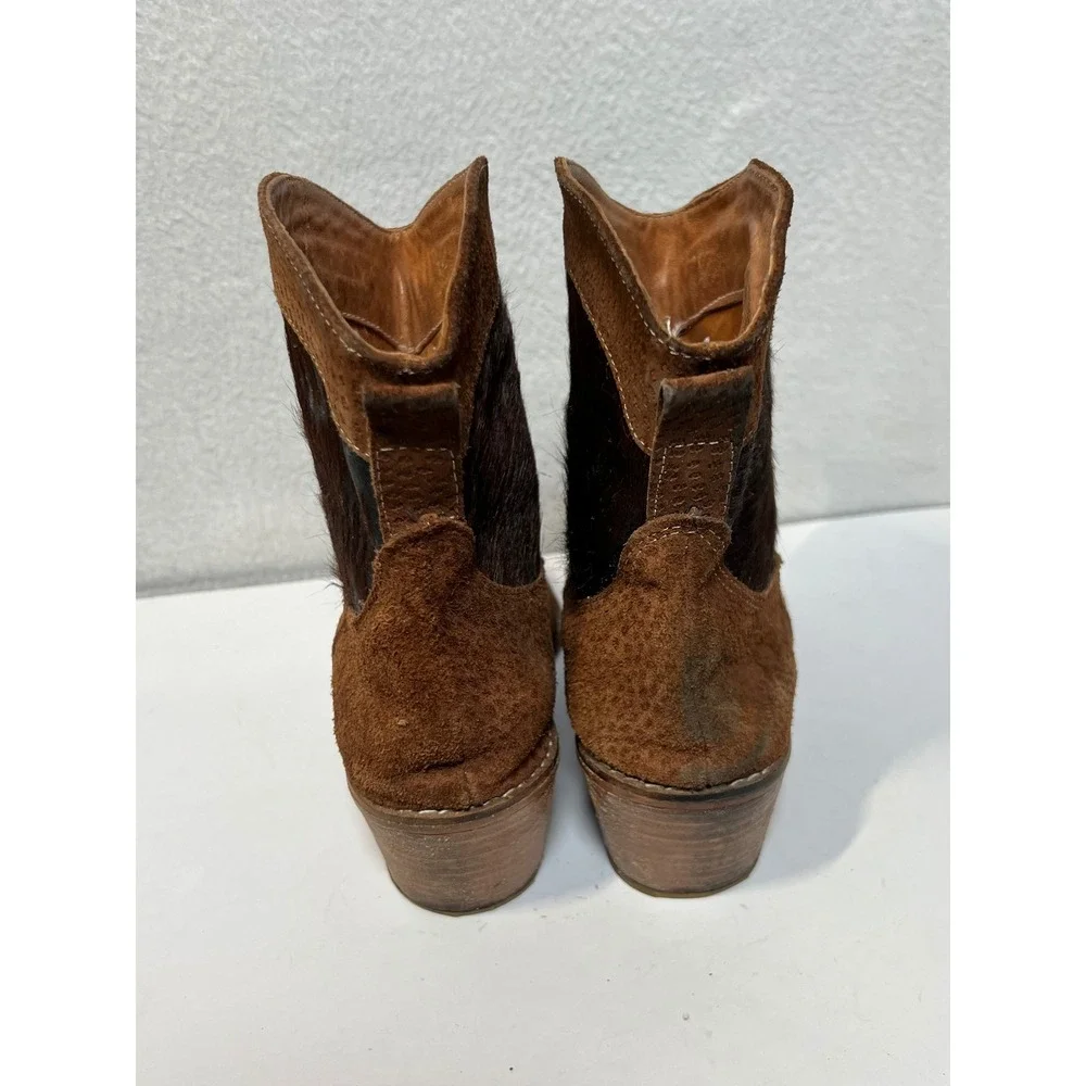 ART Company Brown Suede Haircalf‎ Ankle Boots Western Style Block Heel